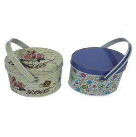 China Flower Print Small Tin Containers For Candy Packaging / Tinplate Handle Tin Boxes supplier