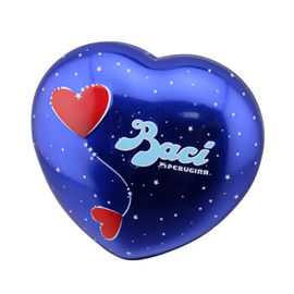China Baci Chocolate Tin Box Heart Shaped Metal Can With Base Blue Color supplier