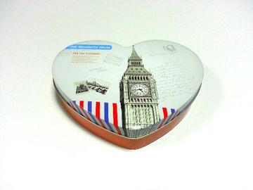 China Popular Chocolate Tin Box Tinplate Containers ,Silver Color Inside ,Heart Shape supplier