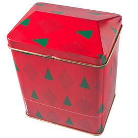 China Red Printed Empty Gift Tins With Cover , House-Shaped Tin Jar supplier