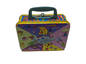 China Colorful Metal Tin Lunch Box , Tinplate Cover Hinge Square Tin Box supplier