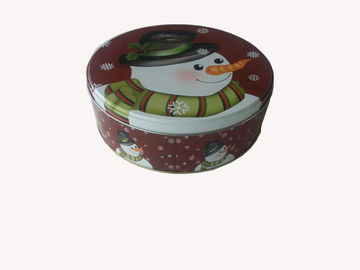 China 2017 XMAS Round Tin Cookie Containers , Diameter 200mm,Height 80mm ,Gold Color Inside supplier