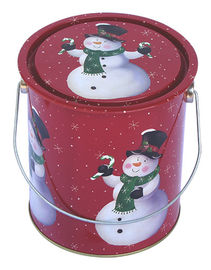 China Christmas Holiday Tin Container , Food Grade With Metal Handle , Dia110xH130mm supplier