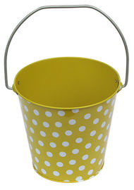 China Recyclable Metal Tin Bucket With Handle And White Dots On Body , Solid Color Inside supplier