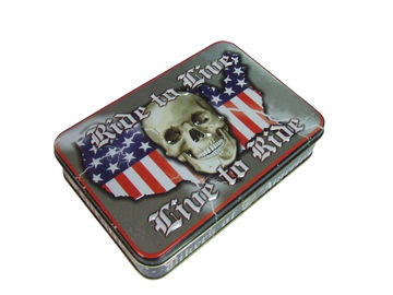 China Skull Shape USA Map Printed Metal Tin Cans Embossing Rolled Out Line supplier