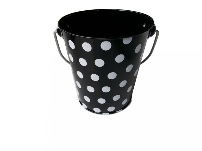 Recyclable Metal Tin Bucket With Handle And White Dots On Body , Solid