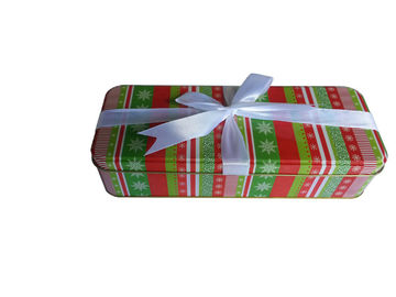 China White Ribbon Christmas Empty Gift Tins Metal Box CYMK Printing On Lid / Body supplier