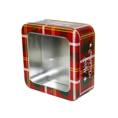 China Christmas Empty Gift Tins Holiday Metal Tin Box with Window Square Cookie Tins supplier