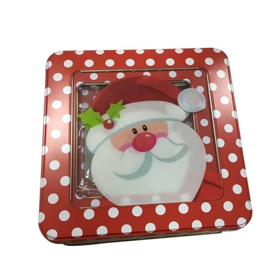 China Empty Christmas Tin Gift Box Square Cookie Tins with Window Holiday Decorative Tins with Lids supplier