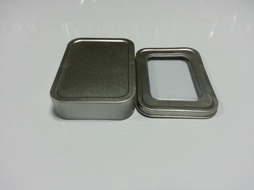 China Silver Plain Mini Tin Cans , Square Clear Window Gift Containers supplier