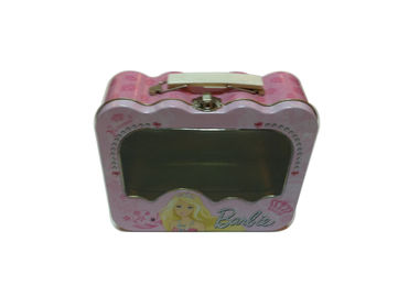 China Irregular Geometry Metal Tin Lunch Box , Pink Tin Plate Containers supplier