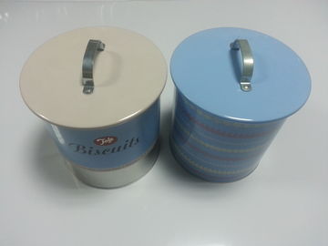 China Painted Metal Tin Cookie Containers With Handle On Lid, Thickness 0.25mm supplier