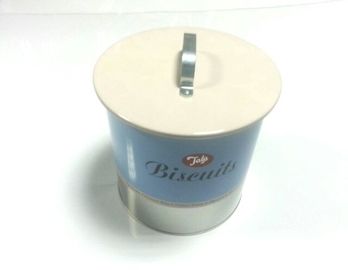 China White / Blue Tin Cookie Containers With Lid / Cover , 162x175 MM supplier