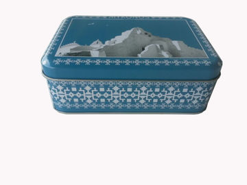 China Blue Cookie Metal Tin Container , Eco-friendly Square Tin Box supplier