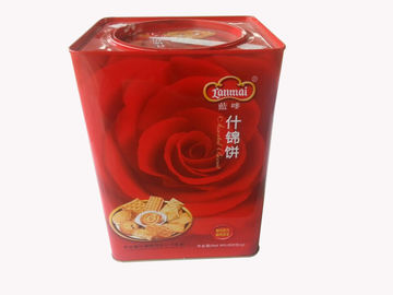 China Red Square Tin Cookie Containers 0.23mm Tinplate With Round Lid supplier