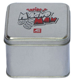 China Magno Man Mini Tin Cans With Sliver Body And Printed Cover , Square Tin Case supplier