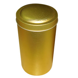 China Special Golden Color Painted Tin Tea Canisters , Round Shape Box supplier