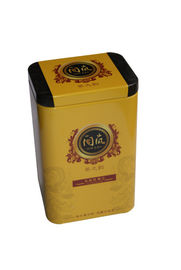 China Spot Yellow Printed Tin Tea Canisters , Rectangular Metal Caddy supplier