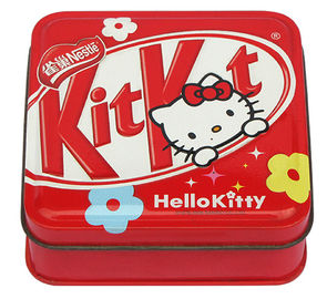 China Hello Kitty Tin Candy Containers ,Blank Inside And CYMK Outside ,Square Tin Can supplier