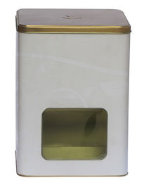 China Square Promotional Tin Cans Gold Vanished Lid With Transparent Window supplier