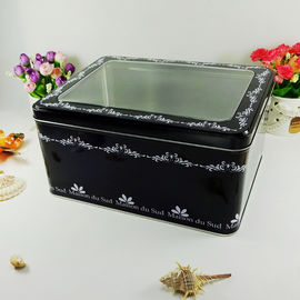 China Black Metal Tin Container With Silver Bottom Tranparent Window supplier
