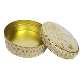 Gold Flower Print Metal Tin Containers With Round Shape Dia 80mmx25mm supplier