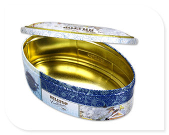 Oval Tea Tin Canister With Inner Golden Color Metal Box Custom Print Accepted supplier