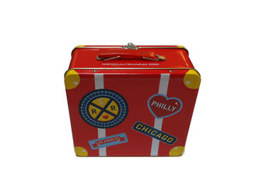 Printed Cartoon Metal Lunch Tin Plate Box With Handle / Tin Container supplier