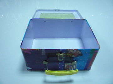 PVC Window Metal Tin Lunch Box Cartoon Colorful Hinge With Handle supplier