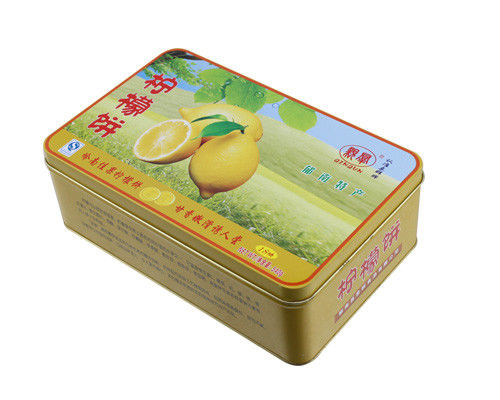 Lemon Cake Tin Box ,CYMK Printed Metal Container Food Graded 0.23mm