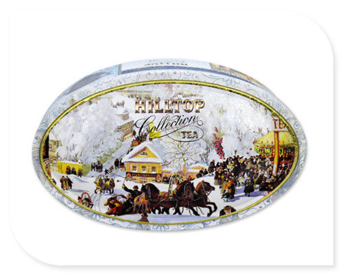 Oval Tea Tin Canister With Inner Golden Color Metal Box Custom Print Accepted